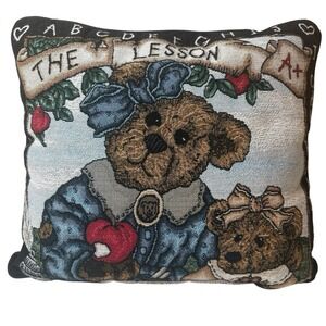 Boyds Bears Tapestry Pillow ~ The Lesson ~ Teacher ~ 14"x14" ~ Black Backing
